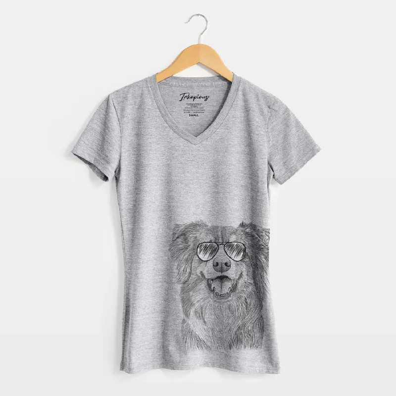 Aviator Aussie Parker the Australian Shepherd - Women's V-neck Shirt-- Terry Blend Velvet Blend Canvas Blend Aviator Aussie Parker the Australian Shepherd - Women's V-neck Shirt-- Terry Blend Velvet Blend Canvas Blend
