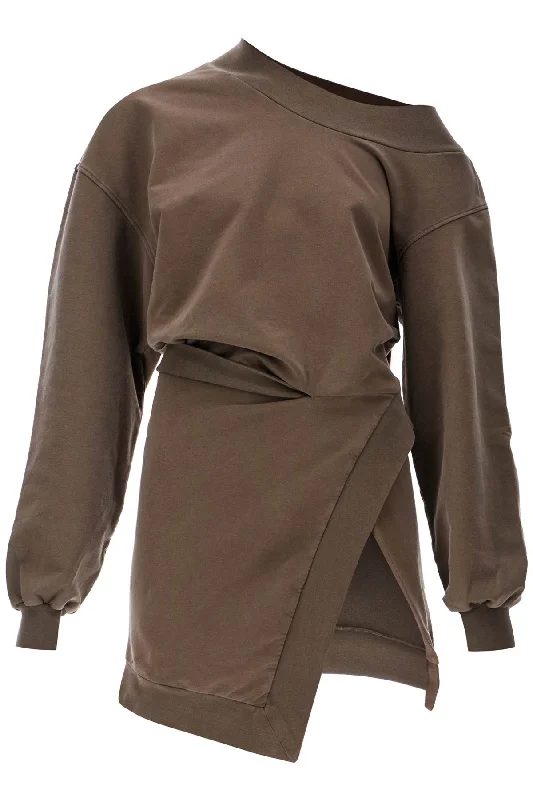 Lightweight Fleece Mini Dress  - Brown Casual High-Waist Mini Dress
