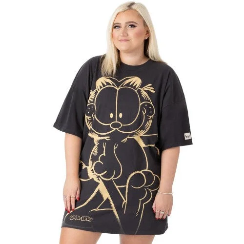Garfield Womens/Ladies Oversized T-Shirt Dress-- Hooded Caped Shawl Collar