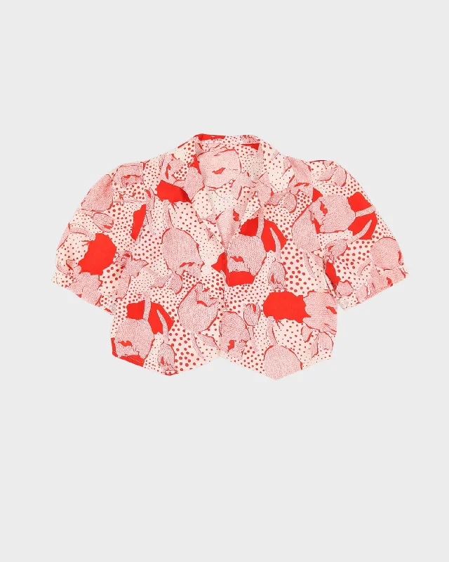 Vintage 1990s Red And White Patterned Blouse -  S Casual Stripe Blouse
