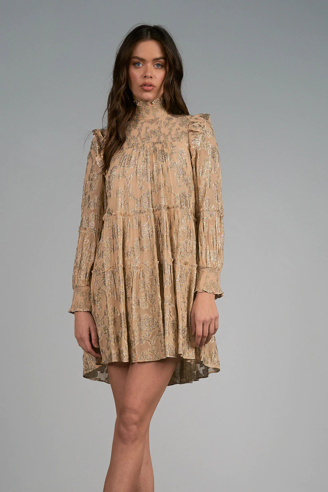 The Soiree Mini Dress by Elan - Champagne Stylish Summer Mini Dress