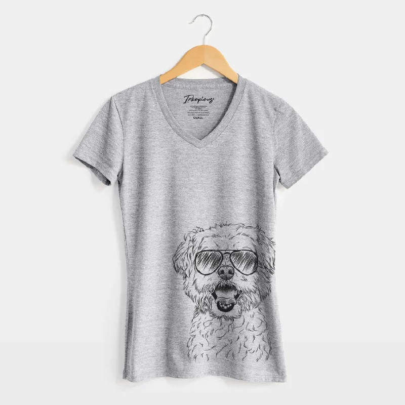 Aviator Belle the Maltipoo - Women's V-neck Shirt-- Elegant Classic Vintage