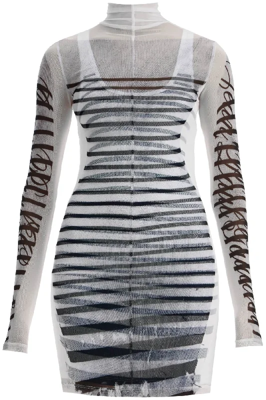 Double Layer Mini Dress With Marinière Print  - White Fashionable Boho-Chic Mini Dress
