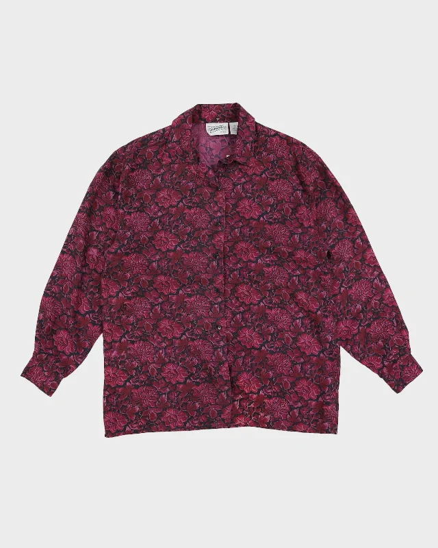 Vintage 90s Evidence Purple Floral Silk Blouse - M Soft Satin Blouse