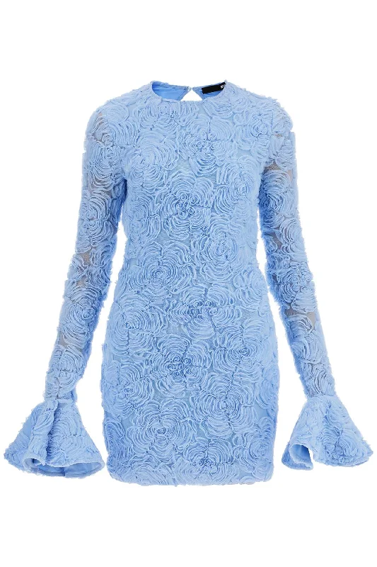 Skyway Blue Floral Mini Dress In Recycled Polyester - Blue Elegant Velvet Mini Dress Skyway Blue Floral Mini Dress In Recycled Polyester - Blue Elegant Velvet Mini Dress