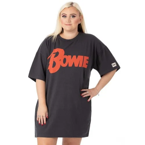 David Bowie Womens/Ladies Oversized T-Shirt Dress-- Asymmetrical Pockets Print