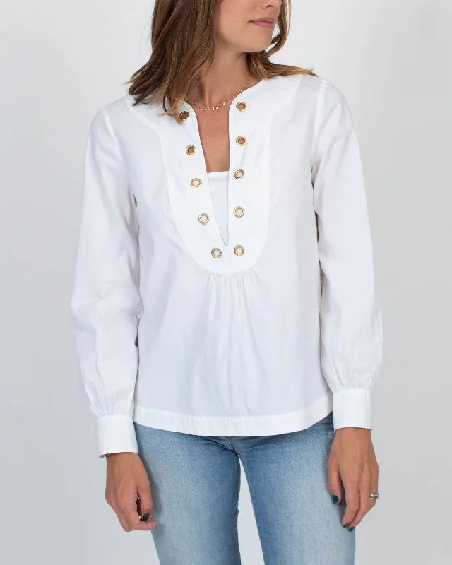 Grommet Cotton Blend Blouse Classic Striped Blouse