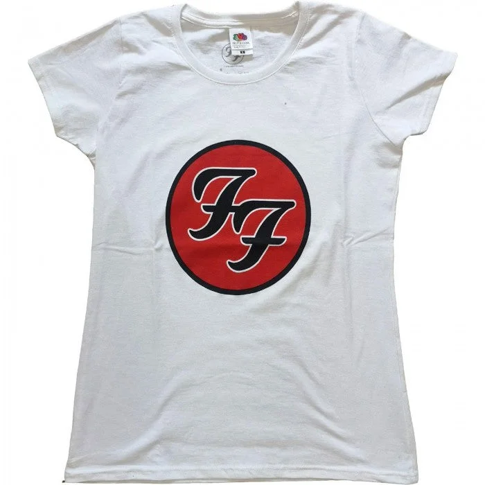 Foo Fighters Womens/Ladies Logo T-Shirt-- Notch Collar Peter Pan Collar Cowl Neck