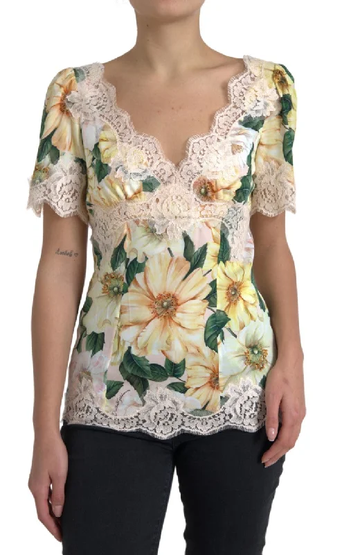Dolce & Gabbana Elegant Floral Print Silk Women's Blouse Embroidered Floral Blouse