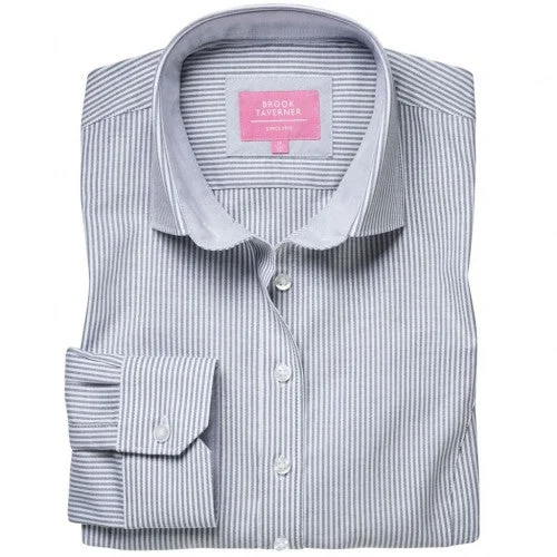 Brook Taverner Womens/Ladies Mirabel Striped Oxford Stretch Shirt-- Solid Print Embellished Brook Taverner Womens/Ladies Mirabel Striped Oxford Stretch Shirt-- Solid Print Embellished