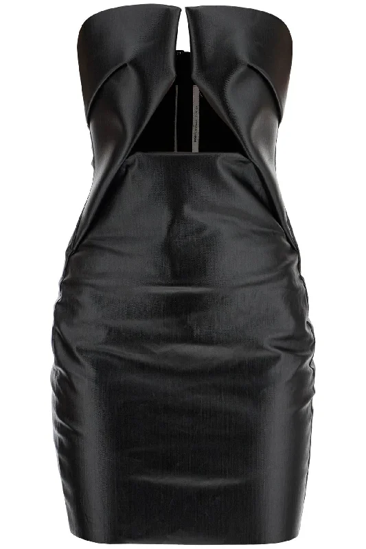 Prong Mini Dress In Coated Denim  - Black Cozy Knitted Mini Dress