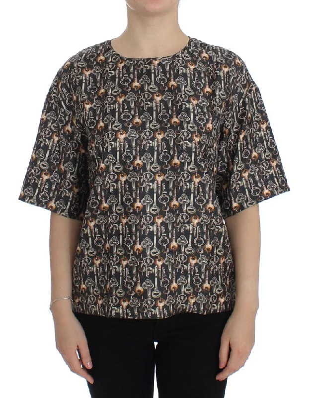 Dolce & Gabbana Enchanted Sicily Silk Blouse with Medieval Keys Women's Print Cotton Casual Blouse