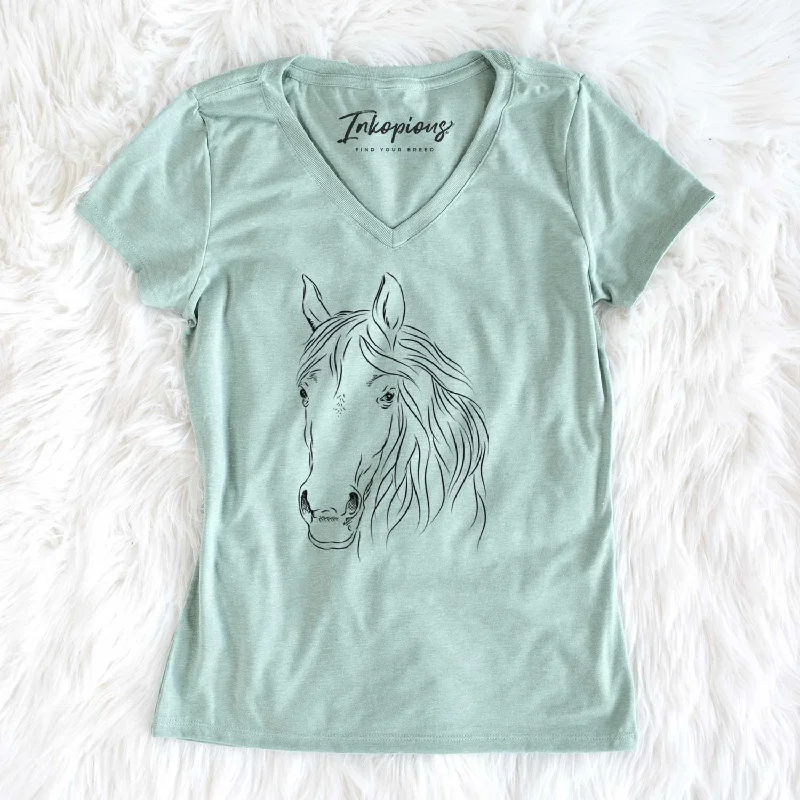 Bare Aria the Horse - Women's V-neck Shirt-- Handmade Hand-knitted Hand-woven