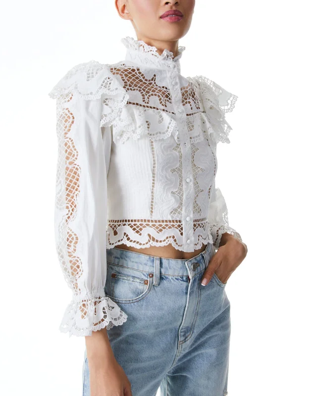 "Marlo" Eyelet Peplum Blouse Feminine Satin Blouse