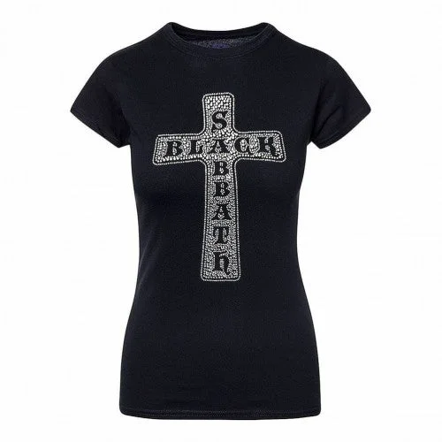 Black Sabbath Womens/Ladies Cross T-Shirt-- Elasticated Padded Insulated