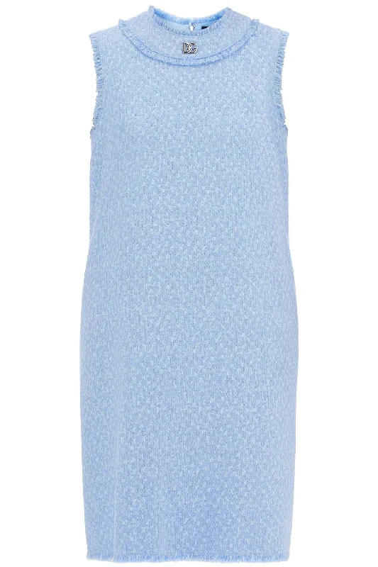 's Tweed Mini Dress  - Light Blue Chic Tropical Mini Dress