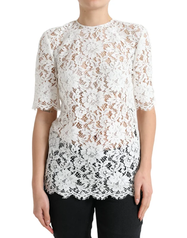 Dolce & Gabbana Elegant White Lace Women's Blouse Side Tie Blouse