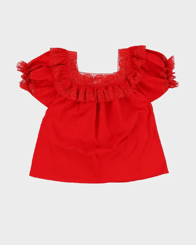 Vintage 1990s Red  Off The Shoulder Blouse - M Elegant Peplum Blouse