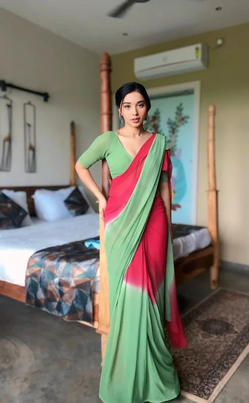Malishka Export Georgette Silk Printed Ready To Wear Saree With Blouse Piece - Red Sleeveless Chiffon Blouse Malishka Export Georgette Silk Printed Ready To Wear Saree With Blouse Piece - Red Sleeveless Chiffon Blouse