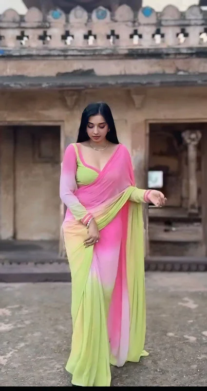 Malishka Export Georgette Silk Printed Ready To Wear Saree With Blouse Piece - Multi Versatile Layering Blouse Malishka Export Georgette Silk Printed Ready To Wear Saree With Blouse Piece - Multi Versatile Layering Blouse
