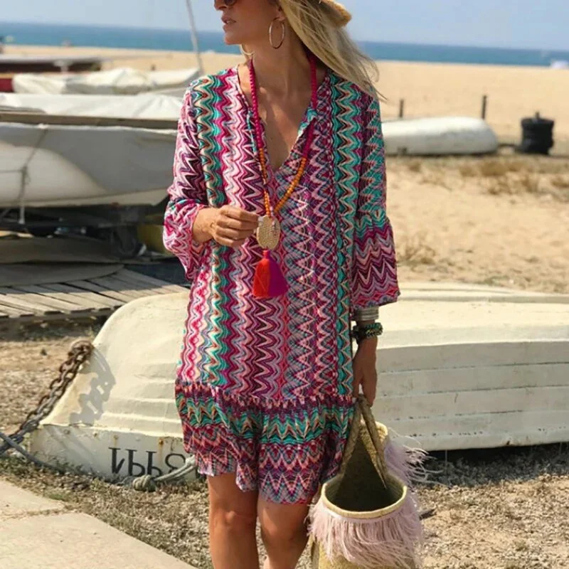 Anja - Stylish boho mini dress Cozy Satin Mini Dress