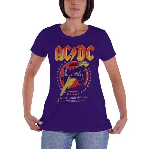 AC/DC Womens/Ladies For Those About To Rock ´81 T-Shirt-- Fleece Nylon Spandex