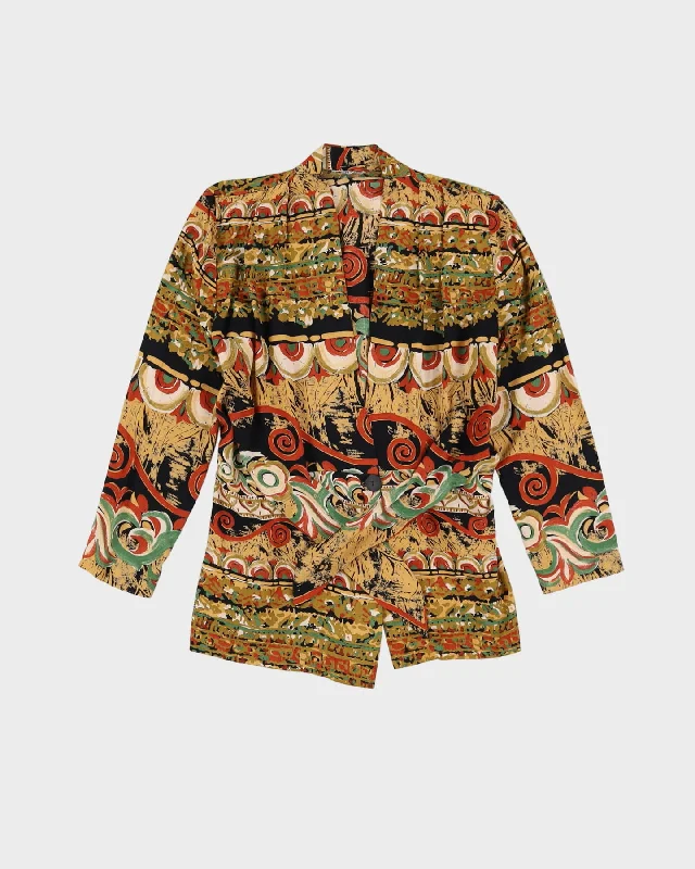 Vintage 1990s Patterned Blouse - S Chic Wrap Blouse