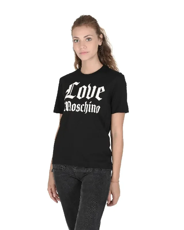 Love Moschino Women Cotton T-Shirt in Black - 40 EU-- Hooded Caped Shawl Collar