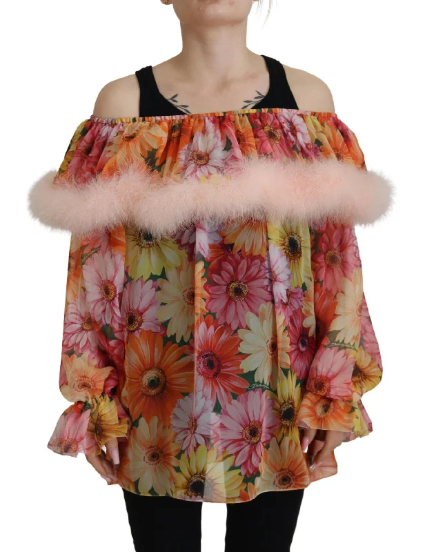 Dolce & Gabbana Floral Fur Shearling Blouse Top Modern Work Blouse