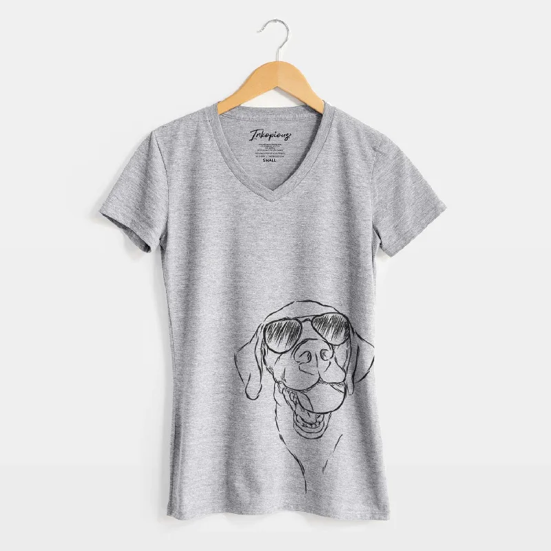 Aviator Bailey the Labrador Retriever - Women's V-neck Shirt-- Houndstooth Herringbone Solid Aviator Bailey the Labrador Retriever - Women's V-neck Shirt-- Houndstooth Herringbone Solid