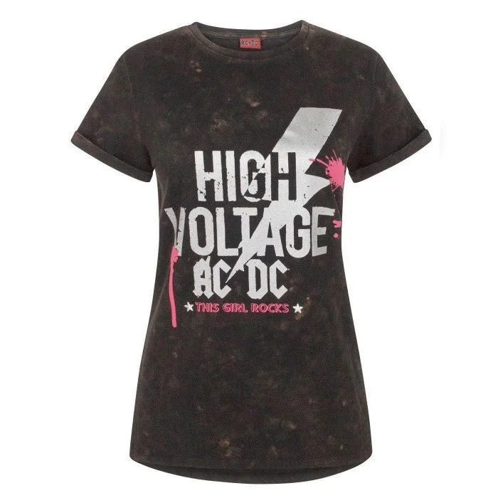 AC/DC Womens/Ladies High Voltage Acid Wash T-Shirt-- Cotton Fabric Linen Fabric Terry Fabric AC/DC Womens/Ladies High Voltage Acid Wash T-Shirt-- Cotton Fabric Linen Fabric Terry Fabric