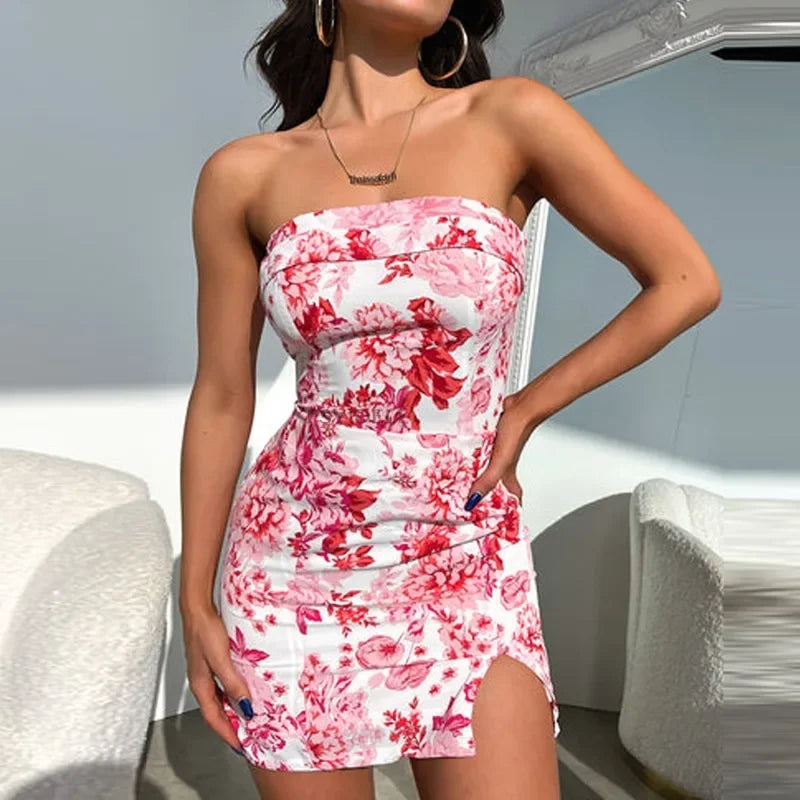TAVIMART - Women Summer Mini Dress Solid Color Ladies Floral Printed Bandeau Dress Slim Fit Side Slit Vintage Style Vacation Outfit YDL47 Classic Striped Mini Dress TAVIMART - Women Summer Mini Dress Solid Color Ladies Floral Printed Bandeau Dress Slim Fit Side Slit Vintage Style Vacation Outfit YDL47 Classic Striped Mini Dress