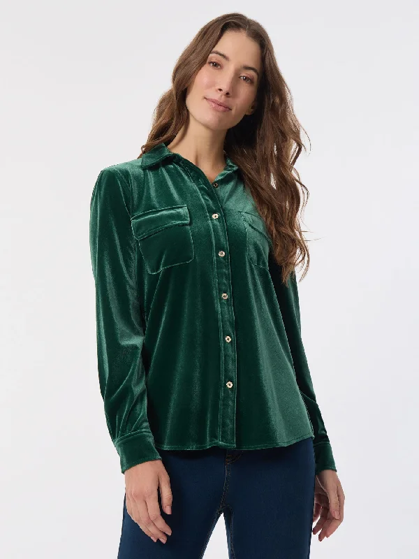 Button-Front Velour Utility Shirt-- Iron Safe Non-Iron Wrinkle Free
