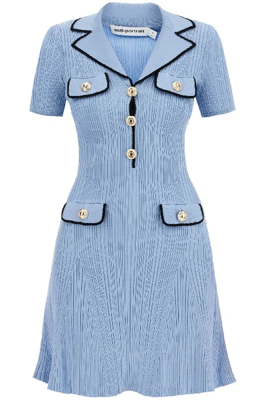 Ribbed Knit Mini Dress With Eight  - Light Blue Chic Pleated Mini Dress