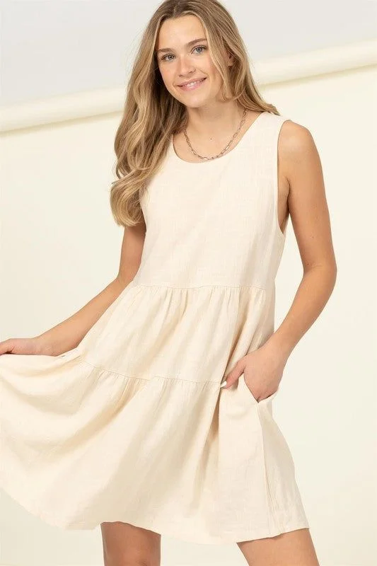 HYFVE Good Girl Sleeveless Tiered Mini Dress Casual V-Neck Mini Dress