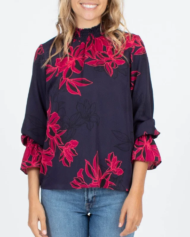 Floral High Neck Blouse Semi-Sheer Blouse