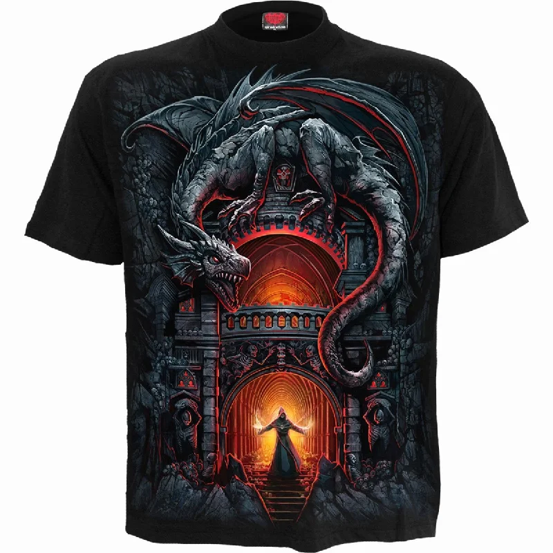 DRAGON'S LAIR - T-Shirt Black-- Zippered Front Buttoned Front Snap Front