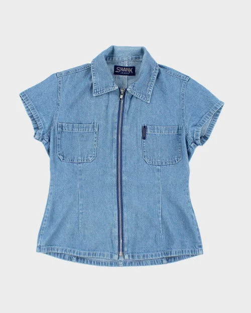Vintage 90s Shank Jeans Denim Blouse - S Backless Summer Blouse