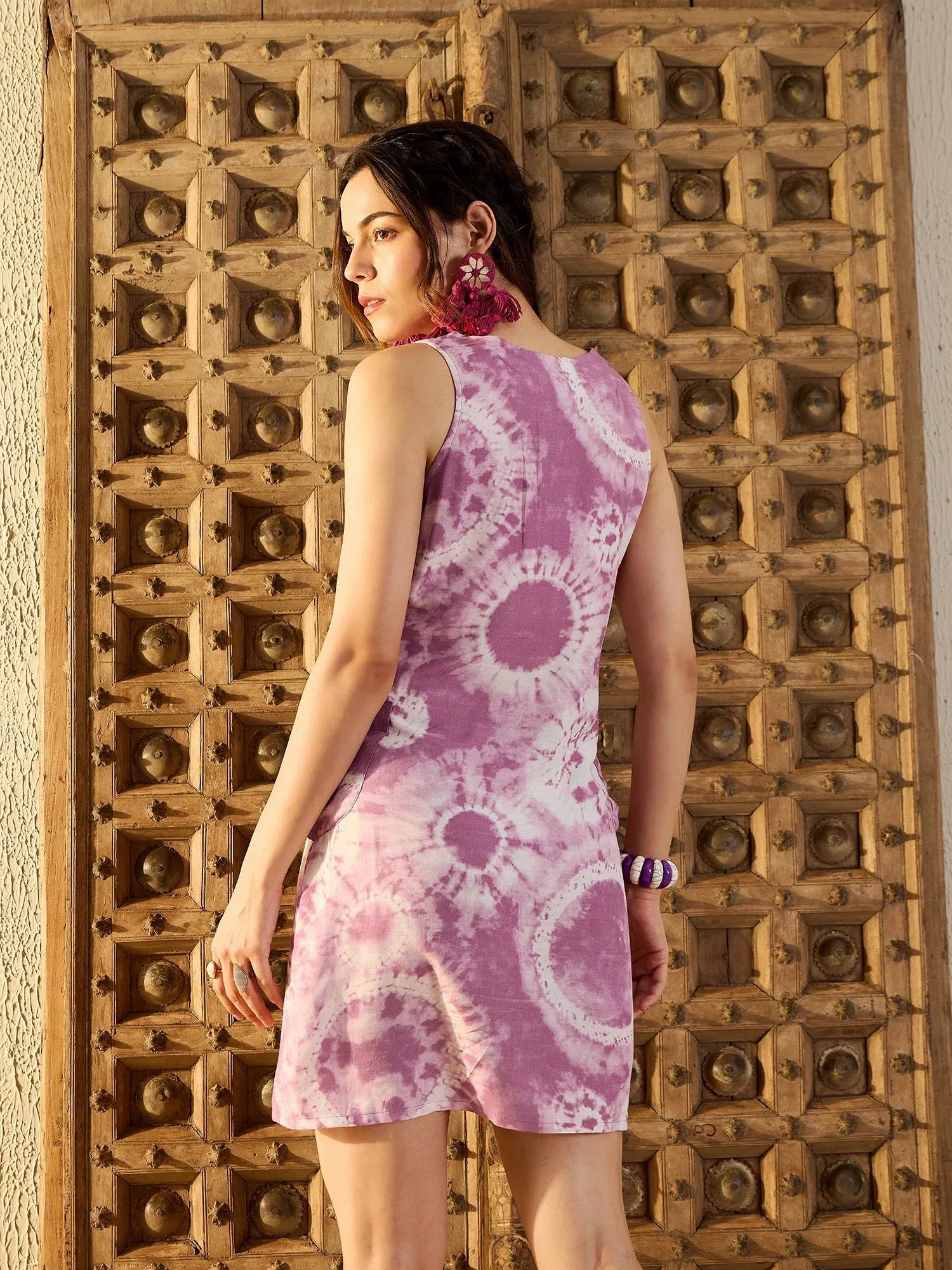 Kurta Neck Mini Dress with Side Pockets in Lavender Tie & Dye-TP0552TD8 Cozy Cotton Mini Dress Kurta Neck Mini Dress with Side Pockets in Lavender Tie & Dye-TP0552TD8 Cozy Cotton Mini Dress