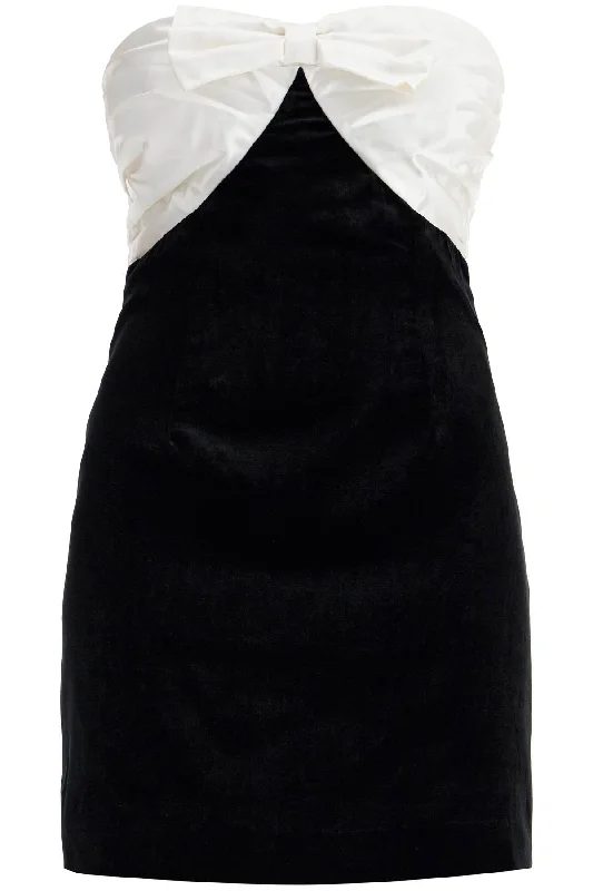 Velvet Mini Dress With Bow Accent  - Black Trendy Button-Detail Mini Dress