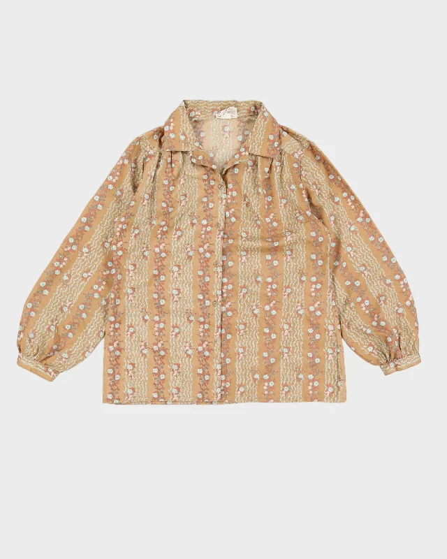 Vintage Brown Floral Blouse - M Casual Button Blouse
