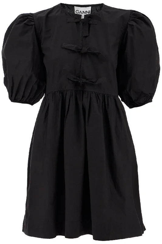 Tie String Poplin Mini Dress  - Black Chic Bohemian Mini Dress