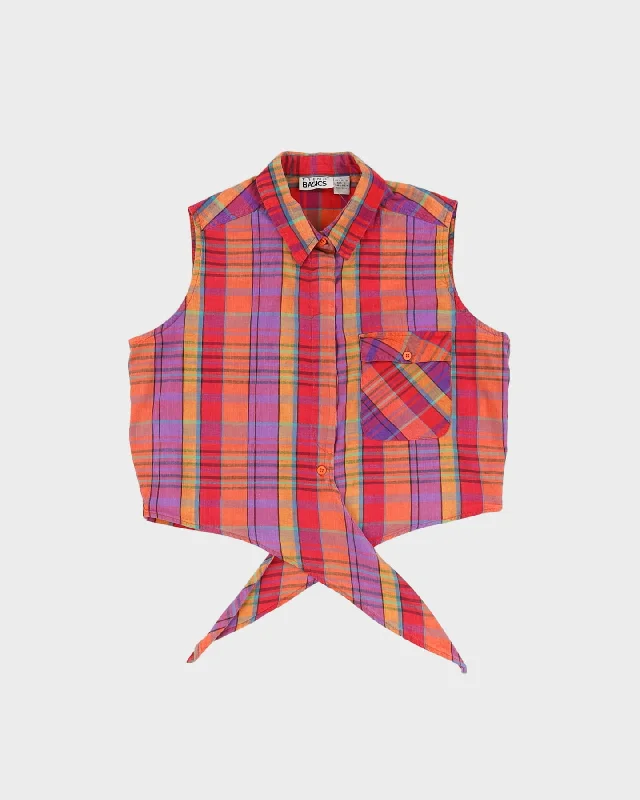Vintage 1990s Red Checked Tie-Front Blouse - M Soft Pastel Blouse