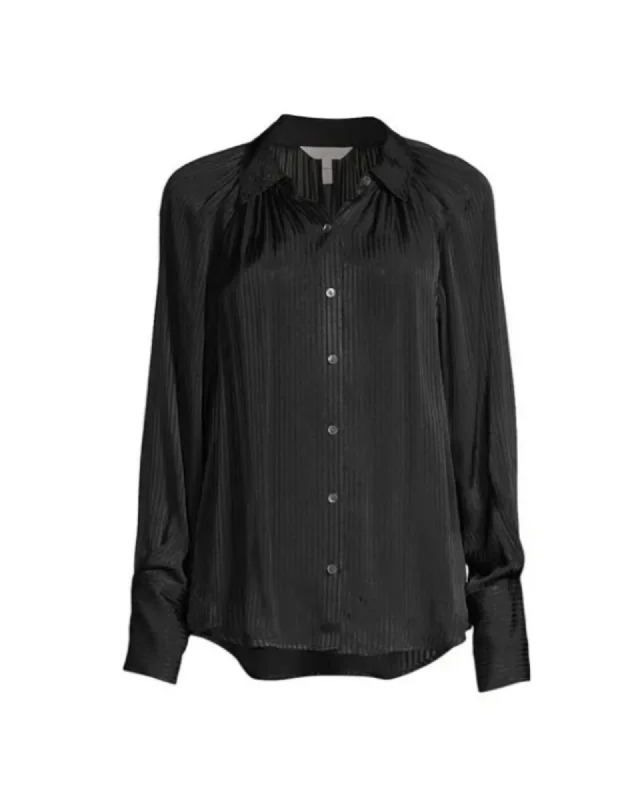 "Shadow" Striped Blouse Double Button Blouse