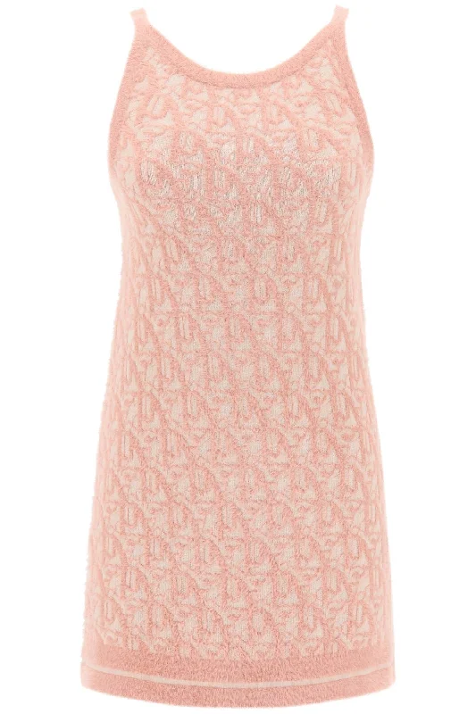 Monogram Knitted Mini Dress  - Pink Trendy A-Line Mini Dress