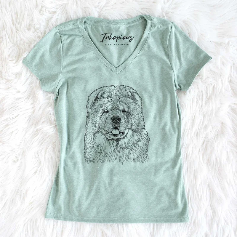 Bare Baloo the Chow Chow - Women's V-neck Shirt-- Denim Fabric Leather Fabric Suede Fabric Bare Baloo the Chow Chow - Women's V-neck Shirt-- Denim Fabric Leather Fabric Suede Fabric