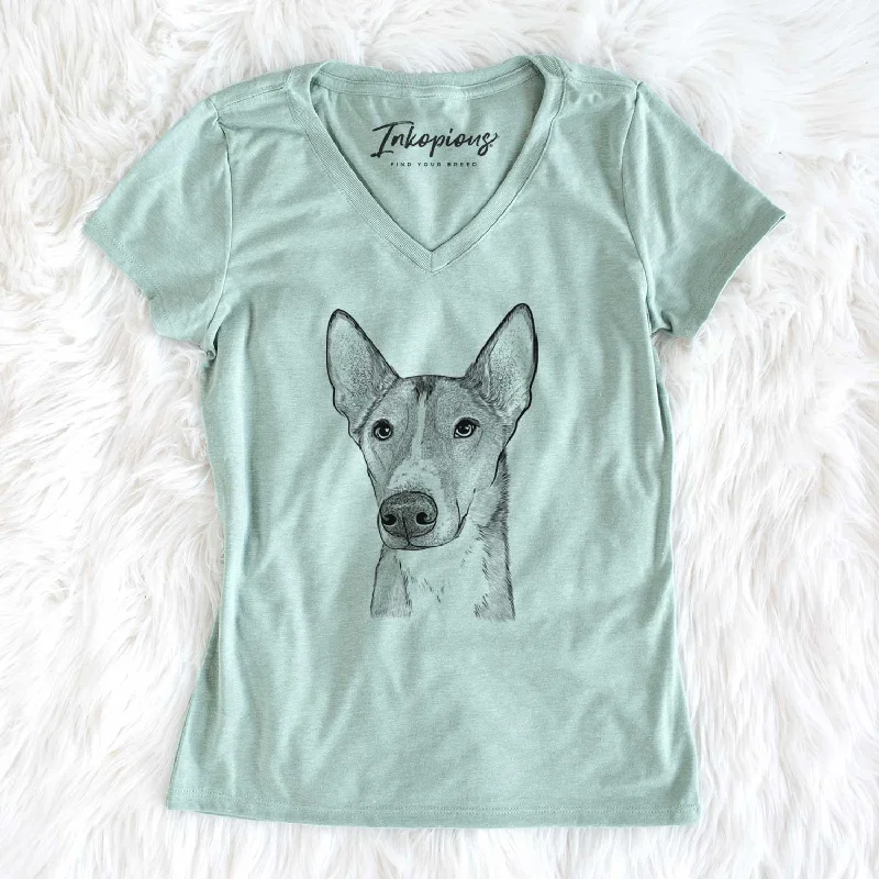 Bare Anubis the Alaskan Husky - Women's V-neck Shirt-- Notch Collar Peter Pan Collar Cowl Neck Bare Anubis the Alaskan Husky - Women's V-neck Shirt-- Notch Collar Peter Pan Collar Cowl Neck