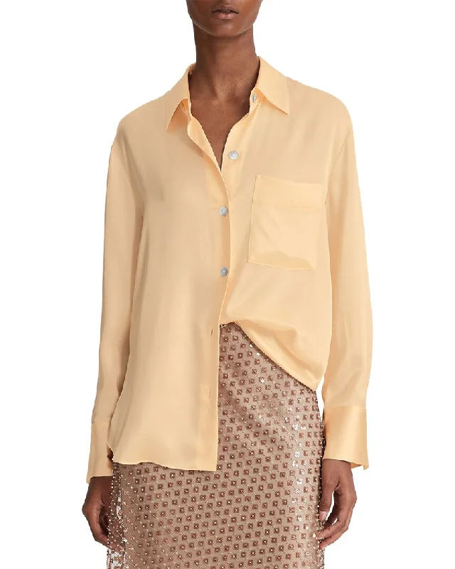 Vince Relaxed Chest Pocket Silk Blouse Satin Long Blouse