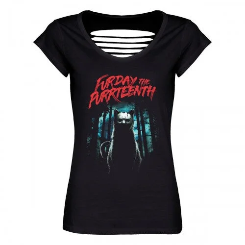 Grindstore Womens/Ladies Furday The Purrteenth T-Shirt-- Striped Floral Plaid