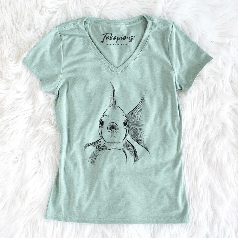 Bare Beefcake the Goldfish - Women's V-neck Shirt-- Chenille Blend Fleece Blend Nylon Blend